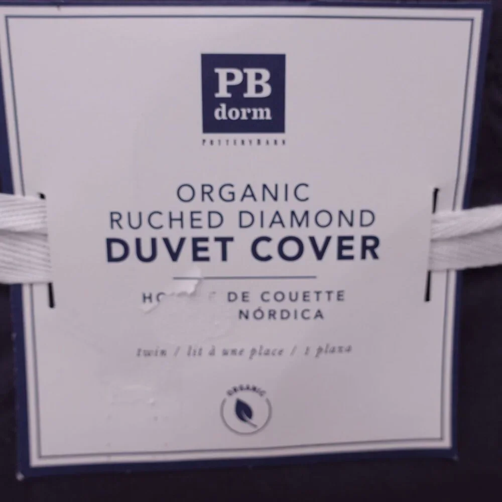 NEW Pottery Barn Dorm Organic Ruched Diamond Duvet Cover Twin Charcoal Gray